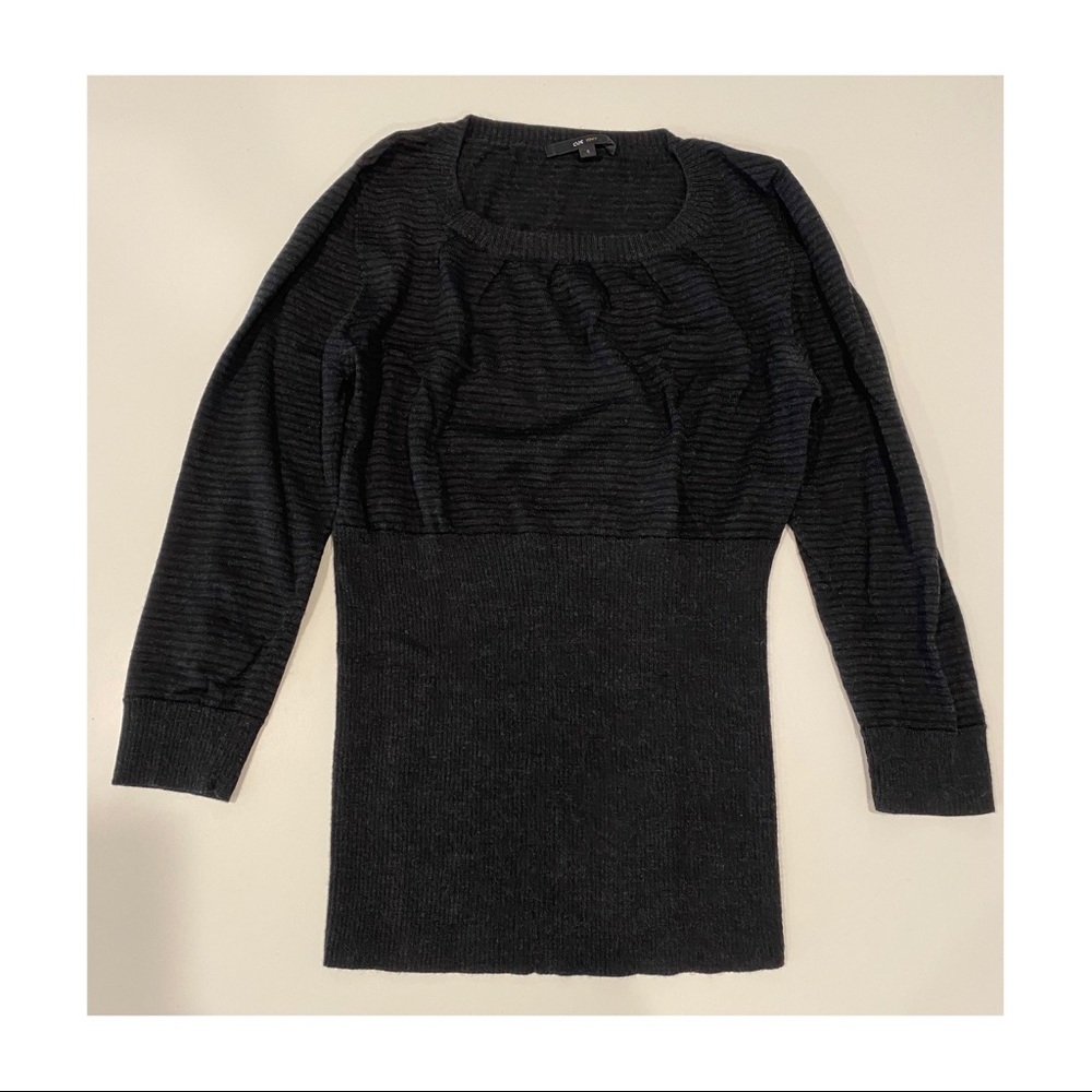 Cue 3/4 sleeve knit merino wool black striped - Picture 2 of 8